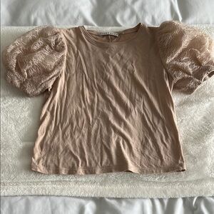Alice + Olivia Tan Ruffled Boxy Blouse